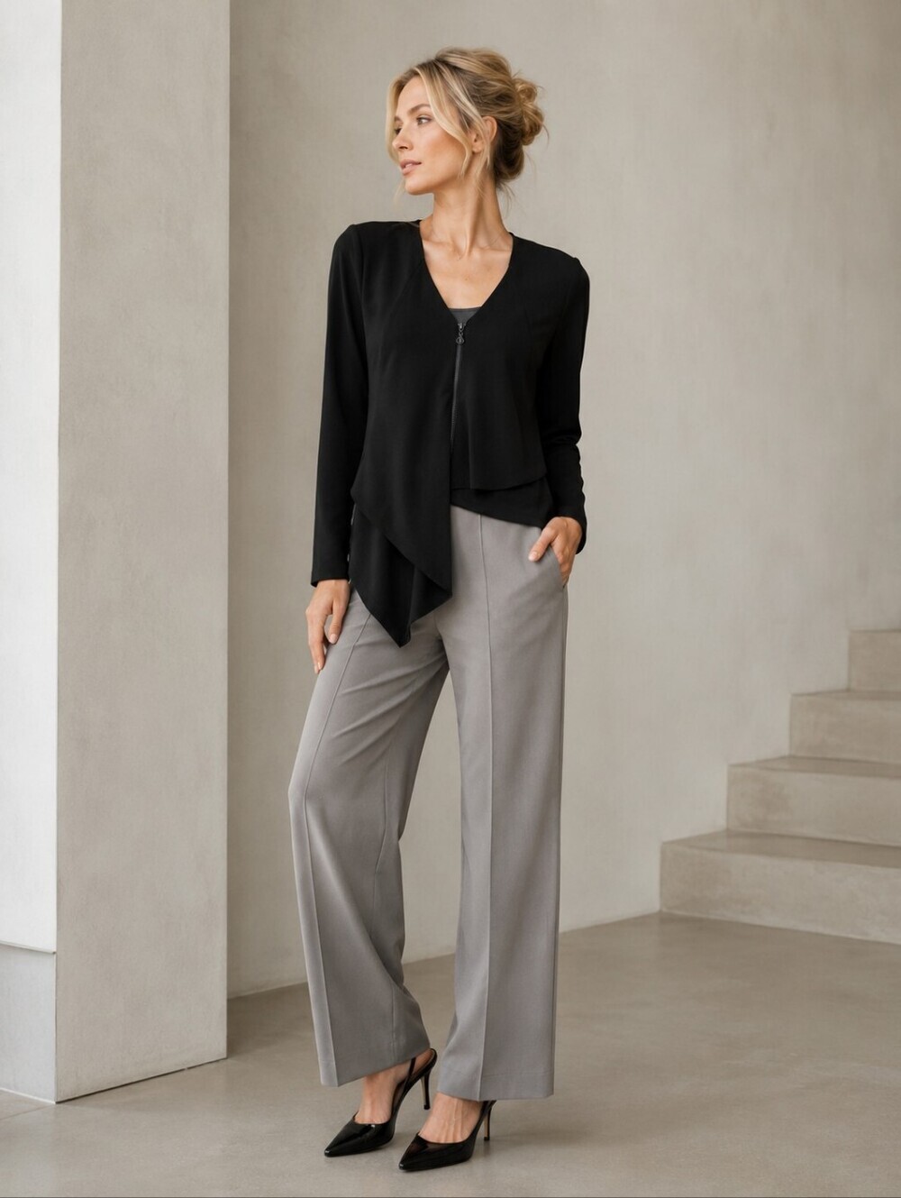 Samuel Dong Black Asymmetrical Zip Jacket Blazer XS Avant Garde Minimalist
